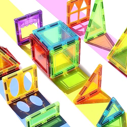 Magnetic Tiles for Kids Toys, STEM Magnetic Blocks Building Toys, Toddler Toys for Boys Age 3-4, Preschool Learning Educational Montessori Toys for 3+ Year Old, Christmas Birthday Gift for Toddlers
