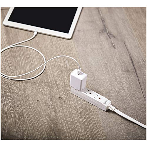 Amazon Basics Indoor Extension Cord Power Strip - 6-Foot, 3-Prong ,Flat Plug, Grounded - 13 Amps, 1625 Watts, 125 VAC - 2-Pack, White