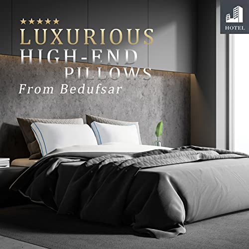 Bedufsar Bed Pillows for Sleeping, Queen Size Pillows Hotel Quality Set of 2, Firm and Supportive Gusseted Pillows for Side and Back Sleepers, Cooling Down Alternative Fluffy Soft Pillow (20x30 in)