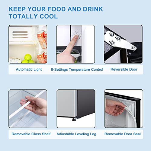 Frestec 3.1 CU' Mini Refrigerator, Compact Refrigerator, Small Refrigerator with Freezer, Mini Fridge for Bedroom, Stainless Steel (FR 310 SL)