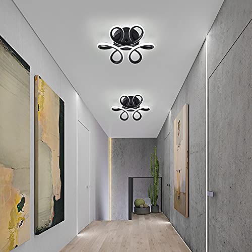 DELIPOP Modern LED Ceiling Light, Black Flowers Design Semi Flush Mount Ceiling Light, 10in 22W Cool Light 6500K Aluminum Ceiling Light Fixtures