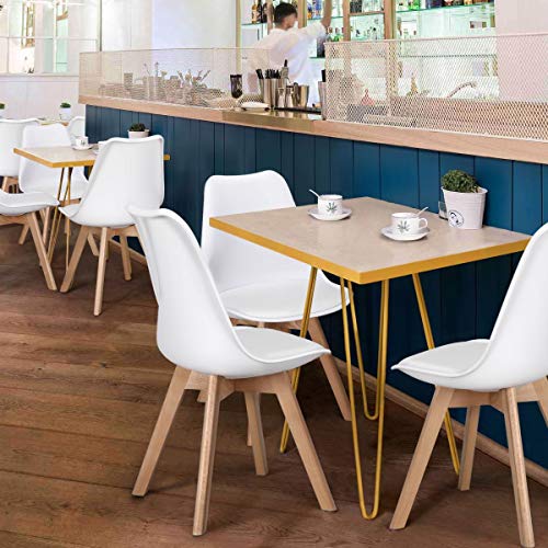 Yaheetech Chairs for Dining Room Dining Chairs DSW Chair Accent Shell Chair with Beech Wood Legs Modern Mid Century Eiffel Inspired Chair Dining Room Chairs Set of 4 Kitchen Chairs White,4Pcs