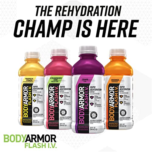 BODYARMOR Flash I.V. Rapid Rehydration Electrolyte Beverage, Grape, 20 Fl Oz (Pack of 12)