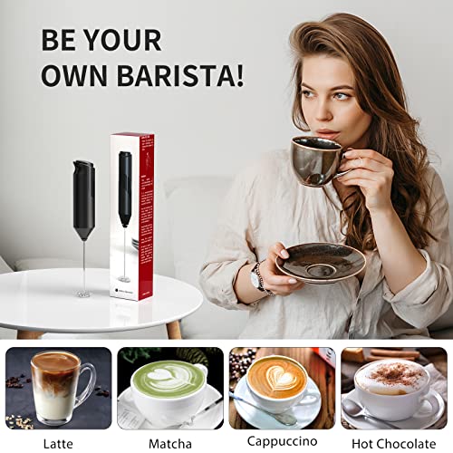 Milk Frother for Coffee, Handheld Frother Electric Whisk, Milk Foamer and Coffee Blender for Latte, Matcha, Cappuccino, Hot Chocolate, Battery Operated Mini Drink Mixer