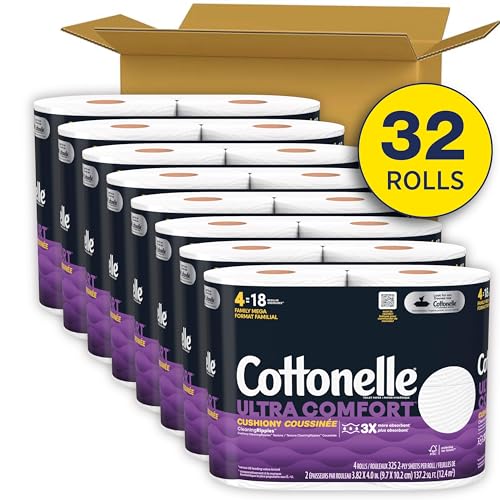 Cottonelle Ultra Comfort Toilet Paper, 2-Ply, 32 Rolls (8 Packs of 4), 325 Sheets per Roll, Packaging May Vary