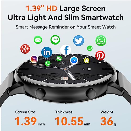 Smart Watch, Bluetooth Call Smartwatch for Men and Women,Monitoring Heart Rate/Sleep/Blood Oxygen/Pedometer,1.39-inch Fitness Tracker with Multiple Sports Modes,Smartwatches fit for IOS and Android