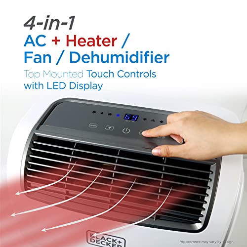 BLACK+DECKER 12,000 BTU Air Conditioner Portable for Room up to 550 Sq. Ft, 4-in-1 AC Unit, Dehumidifier, Heater, & Fan, Portable AC with Installation Kit & Remote Control