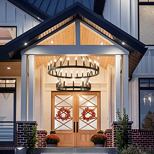 48 Inch Black Wagon Wheel Chandelier,2 Tier 36-Lights Extra Large Round Farmhouse Pendant Light Fixture Rustic Hanging Lighting outdoor modern wheel chandelier for porch, high Ceilings Dining Room