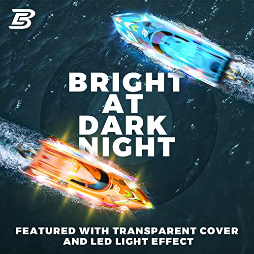 BEZGAR TX121 RC Boat - Remote Control Boat for Pools and Lakes, 2.4GHz Racing RC Boats for Adults and Kids, Top Speed 20+MPH, Features with Transparent Cover and LED Effect, with Rechargeable Battery