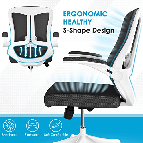 balmstar Office Chair, Ergonomic Desk Chair Home Office Desk Chairs, Breathable Mid-Back Comfortable Mesh Computer Chair with PU Silent Wheels, Flip-up Armrests, Tilt Function, Lumbar Support (Black)