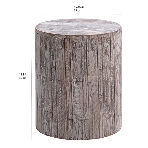 Amazon Aware FSC Certified Indoor/Outdoor Recycled Round Wood Stool and Plant Stand, Natural Brown