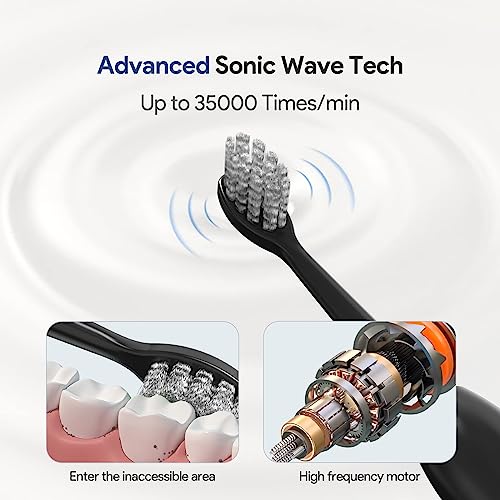 MOROLURU Electric Toothbrush Dual Handle 5 Modes with Smart Timer and 16 Brush Heads & 2 Travel Cases Including IPX7 Waterproof ,Black&White