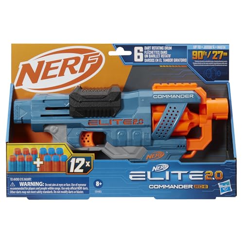 Nerf Elite 2.0 Commander RD-6 Dart Blaster, 12 Darts, 6-Dart Rotating Drum, Blasters, Kids Outdoor Toys for 8 Year Old Boys & Girls and Up