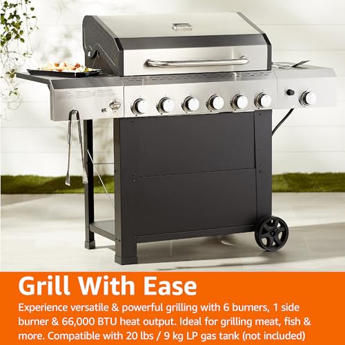 Amazon Basics Freestanding Gas Grill with Side Burner, 6 Burner (66,000 BTU)