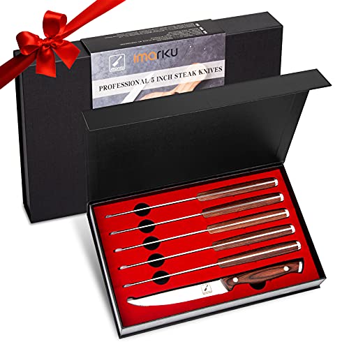 imarku Steak Knives, Steak Knives Set of 6, Japanese HC Steel Premium Serrated Steak Knife Set with Ergonomic Handle and Gift Box, Christmas Gifts for Women and Men