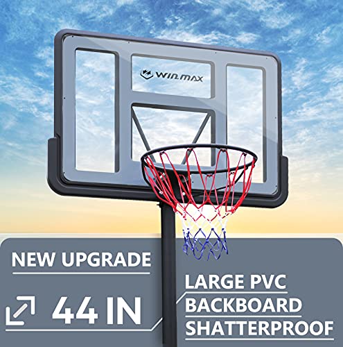WIN.MAX Portable Basketball Hoop Goal System 4.8-10ft Adjustable 44in Backboard for Kids/Adults Indoor Outdoor