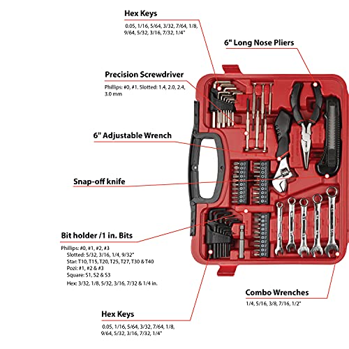 Performance Tool W1532 107pc Home & Auto Tool Set, Hand Tools - Tool Sets , Red