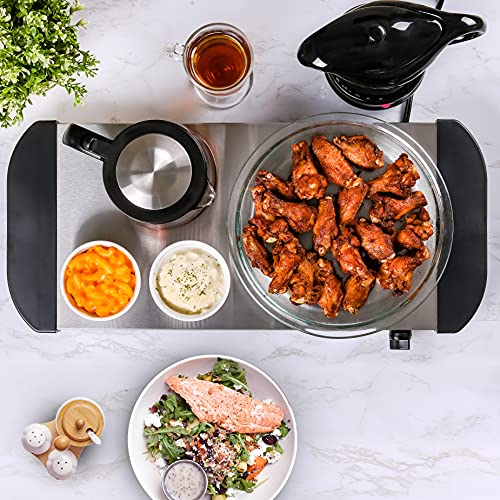 Ovente Electric Warming Tray with Adjustable Temperature Control Perfect for Buffets, Restaurants, House Parties, Events & Dinners, Compact Food Warmer & Server with Cool Touch Handles, Silver FW170S