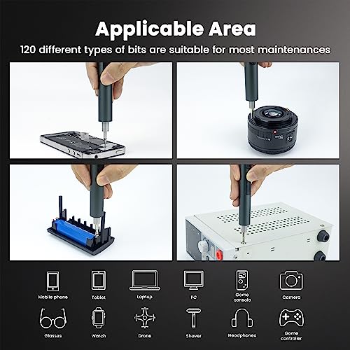 KAIWEETS Mini Electric Screwdriver, 137 in 1 Electric Precision Screwdriver Set with 120 Bits, Rechargeable 2 Gears Torque Power Screwdriver Kit with Flashlight and Repair Tool for Phones Watch