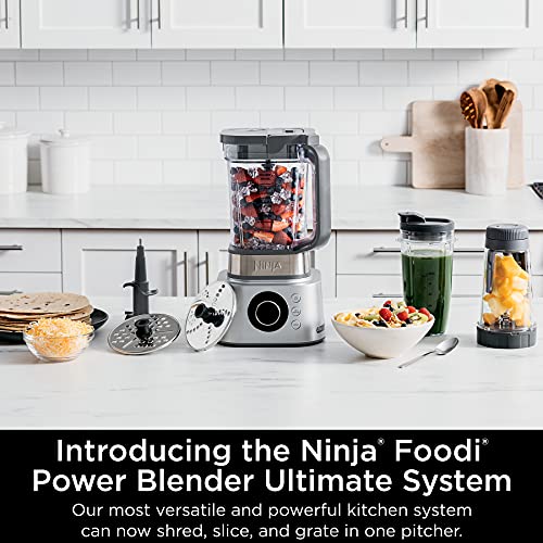 Ninja SS401 Foodi Power Blender Ultimate System with 72 oz Blending & Food Processing Pitcher, XL Smoothie Bowl Maker and Nutrient Extractor* & 7 Functions, Silver