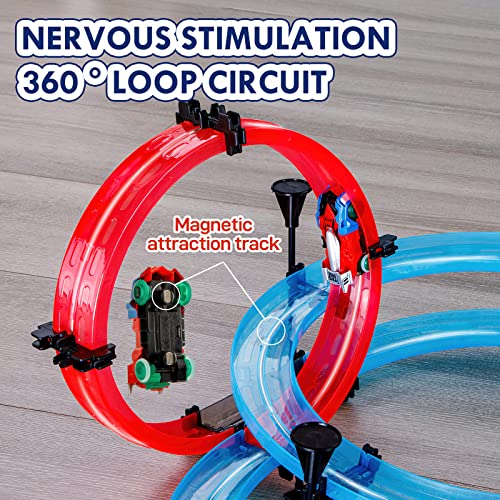 INSGEN Magnetic Slot Car Race Track Sets for Kids - Electric Remote Control Track Builder Toys for Boys Ages 6-12