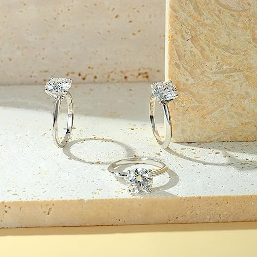Turandoss Moissanite Wedding Rings for Women, 2ct Round D Color VVS1 Clarity Lab Created Diamond Rings 14K White Gold Vermeil 4 Prong Knife Edge Moissanite Engagement Rings for Women Jewelry Gifts