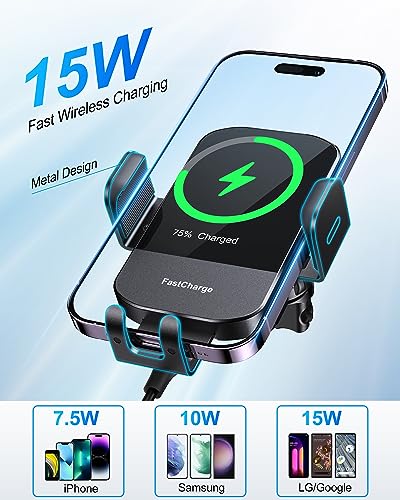 Wireless Car Charger, CHGeek 15W Fast Charging Auto Clamping Car Charger Phone Mount Phone Holder fit for iPhone 15 14 13 12 11 Pro Max Xs, Samsung Galaxy S23 Ultra S22 S21 S20, S10+ S9+ Note 9, etc