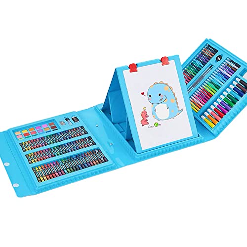 DLUCKY 208 PCS Art Supplies, Drawing Art Kit for Kids Adults Art Set with Double Sided Trifold Easel, Oil Pastels, Crayons, Colored Pencils, Watercolor Pens Gift for Girls Boys Artist,Blue