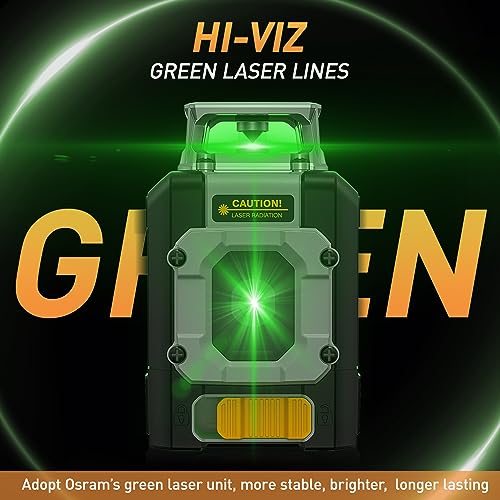 SAVSEC 901CG Self-Leveling Laser Level, 360° Cross-Line Laser Green-Beam with Pluse Mode, Magnetic Pivoting Base, Laser Enhancement Glasses Included