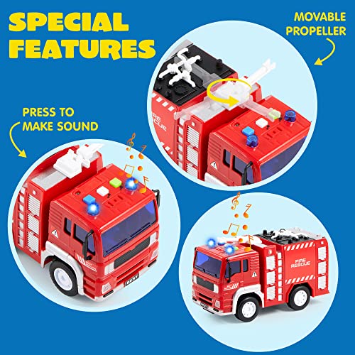 JOYIN 4 Packs Emergency Vehicle Toy Playsets, Friction Powered Vehicles with Light and Sound, Including Fire Truck, Ambulance Toy, Play Police Car and Toy Helicopter, Best Toddler Kids Boys Gifts