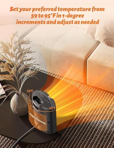 Grelife 1500W Portable Space Heater, Small Electric Heater with 80°Wide Heating Range, 3 Modes Thermostat, Fast Safety Heat,12 Timer, Quiet Operation, Ideal for Office and Home Use