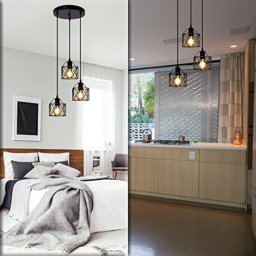 DuMaiWay Pendant Light, Black Industrial Farmhouse Metal Hanging Lights Fixture Ceiling Lamp, Dining Room Light for Barn Restaurant Foyer Bar Hallway Kitchen Island E26