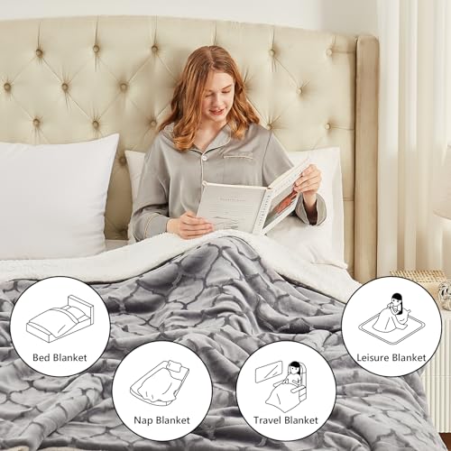 L'AGRATY Sherpa Throw Blanket - Plush Blanket for Bed - 50"x60" Soft Fleece Blanket - Comfy Fluffy Blanket for Chair and Couch - Warm Fuzzy Blanket for Gift(Light Grey)