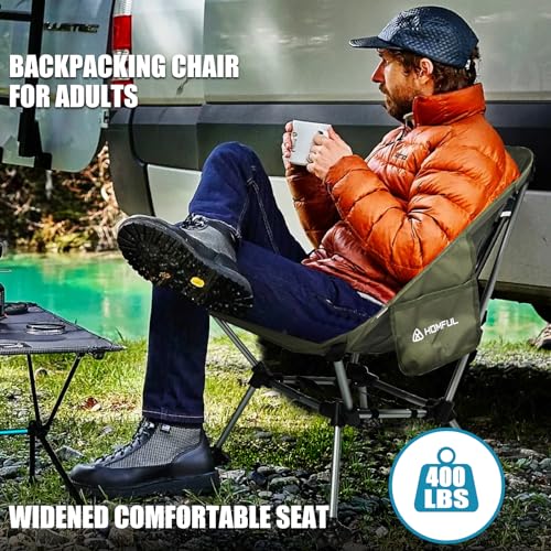 HOMFUL 2 Pack Widened Camping Chair Ultra Light Portable Folding Backpacking Chair with Side Pockets Breathable Mesh Structure Aluminum Frame with Carrying Bag for Outdoors,Camping,Hiking,Beach,Picnic
