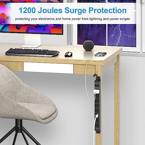 HHSOET Metal 360° Rotating Mountable Power Strip, 8 Outlet Gaming Table Mounted Outlet Strip, Heavy Duty Wall Mount Surge Protector with Switch, 15A 125V 1875W, 6ft Power Cord.(Black)