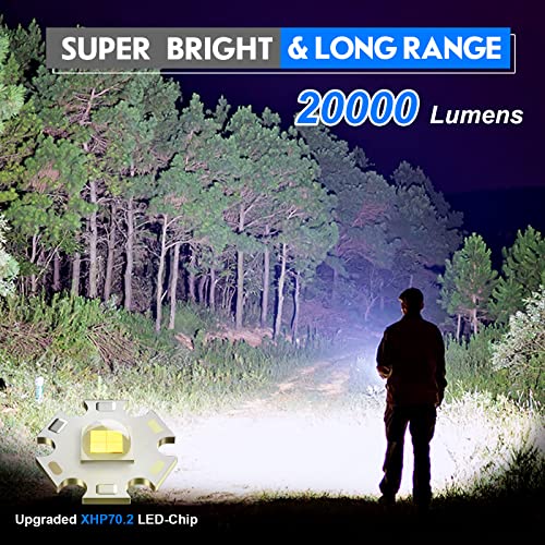 Goreit Flashlights LED High Lumens Rechargeable, 20000 Lumens XHP70.2 Super Bright Flashlight, Flash Light Battery Powered, Powerful Handheld Flashlights with holster for Emergency Camping Hiking Gift