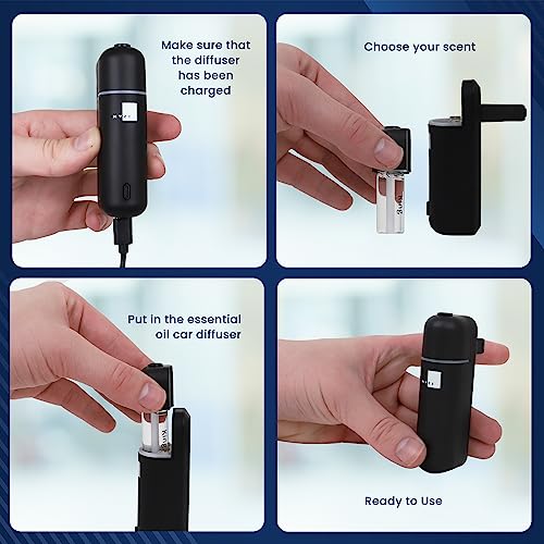 MYZI Car Diffuser Vent Clip - Car Diffusers for Essential Oils, Mini Diffuser for Car, Portable Car Oil Diffusers, Wireless Car Essential Oil Diffuser for Car, Travel Diffuser & 6 Refill Scents