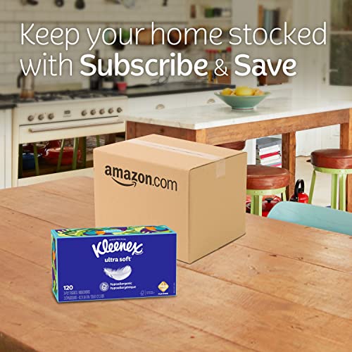 Kleenex Ultra Soft Facial Tissues, 4 Flat Boxes, 120 Tissues per Box, 3-Ply (480 Total Tissues), Packaging May Vary