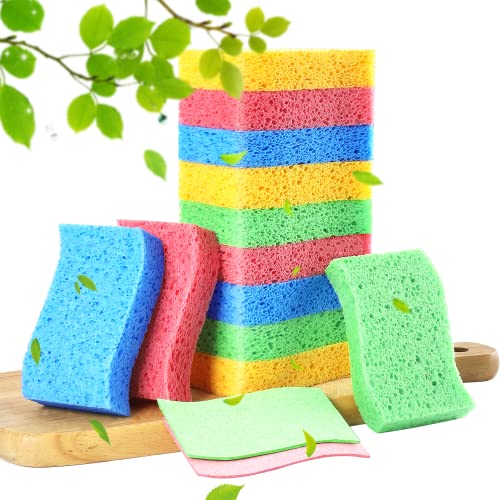 12-Count Kitchen Sponges- Compressed Cellulose Cleaning Sponges Non-Scratch Natural Sponge for Kitchen Bathroom Cars, Funny Cut-Outs DIY for Kids