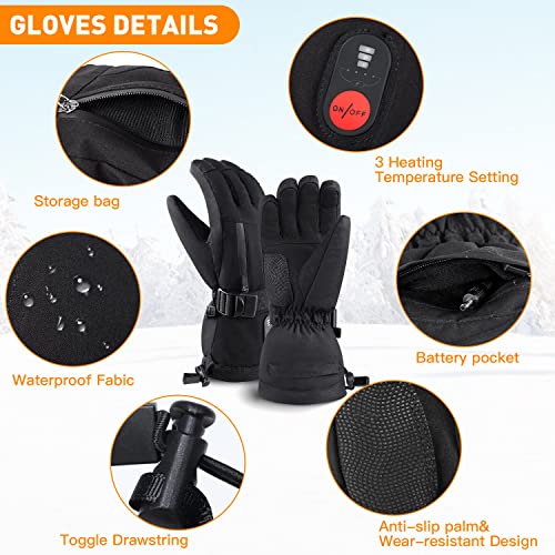 Battery Heated Gloves for Men Women,Rechargeable Electric Heated Ski Gloves Touchscreen,Winter Hand Warmer Gloves for Cycling Motorcycling Hunting Hiking