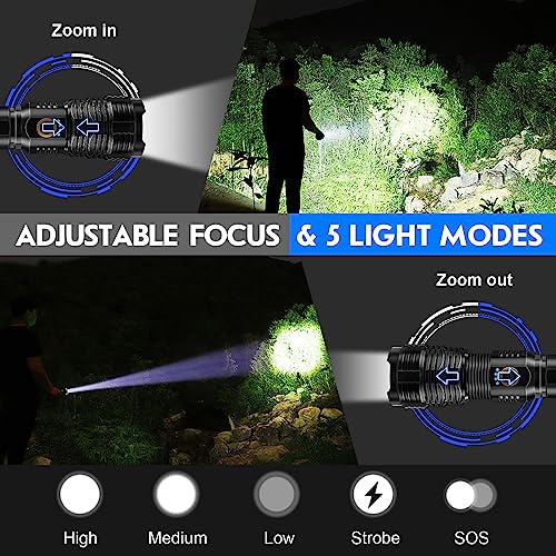 Goreit Flashlights LED High Lumens Rechargeable, 20000 Lumens XHP70.2 Super Bright Flashlight, Flash Light Battery Powered, Powerful Handheld Flashlights with holster for Emergency Camping Hiking Gift