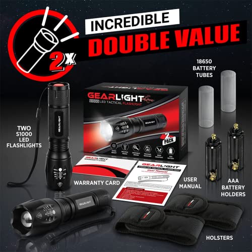 GearLight LED Flashlights - Mini Camping Flashlights with 5 Modes, Zoomable Beam - Powerful and Bright for Outdoor Use