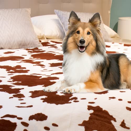Cow Print Blanket All-Season Fleece Plush Flannel Brown Blankets and Throws Soft Warm Cute Cozy Baby Blanket Lightweight Fuzzy Cow Print Throw Blanket for Toddler Girls Boys Bed Sofa Couch 40x50 inch