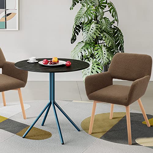CangLong Velvet Leisure Modern Living Dining Room Accent Arm Chairs Club Guest with Solid Wood Legs, Set of 2, Brown