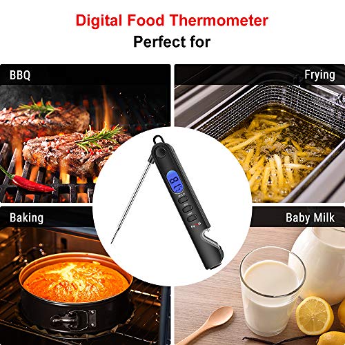 Famili Instant Read Meat Thermometer for Cooking and Grilling, Kitchen Gadgets, Ultra Fast Thermometer with Backlight, Magnet, Calibration, and Foldable Probe for Kitchen, Outdoor Grilling and BBQ