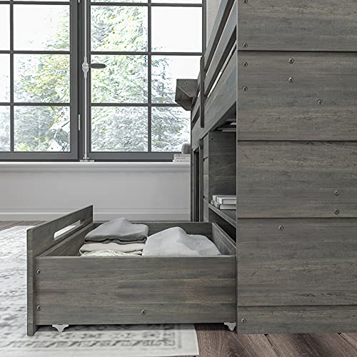 Max & Lily Modern Farmhouse Low Loft Bed, Twin Bed Frame for Kids with 1 Drawer, Driftwood