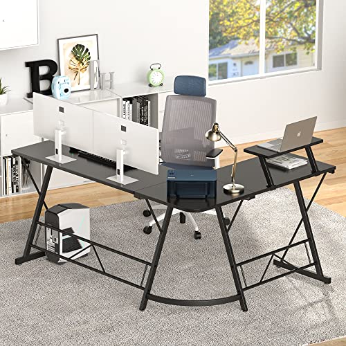 Mr IRONSTONE 63" L Shaped Gaming Desk, Corner Computer Desk, Home Office Writing Desk with Sturdy Monitor Shelf, Spacious L Shaped Desk Workstation, Easy to Assemble, Black