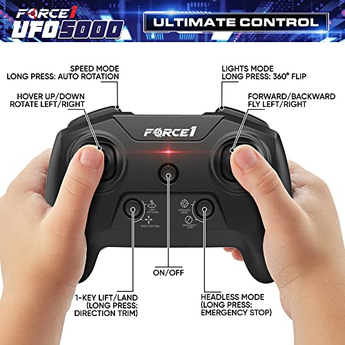 Force1 UFO 5000 Mini Drone for Kids - LED Remote Control Drone Flying Toy, Small RC Quadcopter for Beginners with Leds, 2.4 GHz Remote Control, 360 Flips, 11 LED Modes, 3 Speeds, 2 UFO Drone Batteries