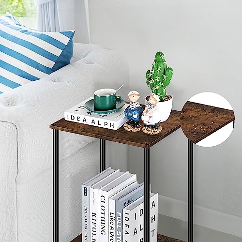 Fogein Set of 2 End Table with Wheels, 2-Tier Side Table, Sode Table, Side Table with Storage, Table Stand, Nightstand for Living Room Bedroom Small Space Table(Brown)