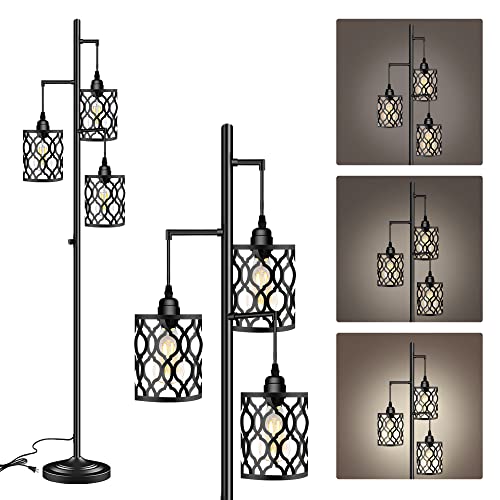 68" Industrial Floor Lamp, Dimmable Farmhouse Floor Lamp for Living Room, 3 Light Rustic Standing Tall Lamp Including 3 PCS 6W E26 Bulbs, Sturdy Base Vintage Floor Lamp for Bedrooms Room, Office, Bar